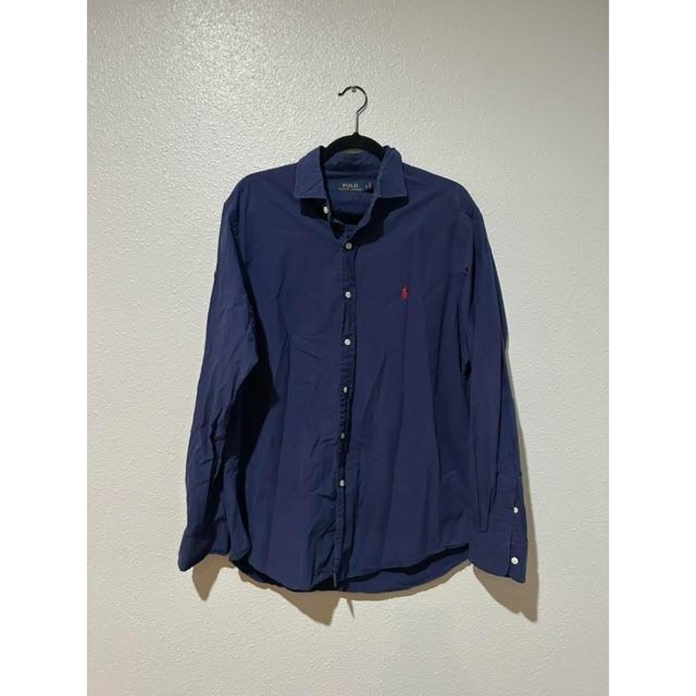 Polo Ralph Lauren Mens Navy Blue Long Sleeve Button Down Shirt Large Red Pony